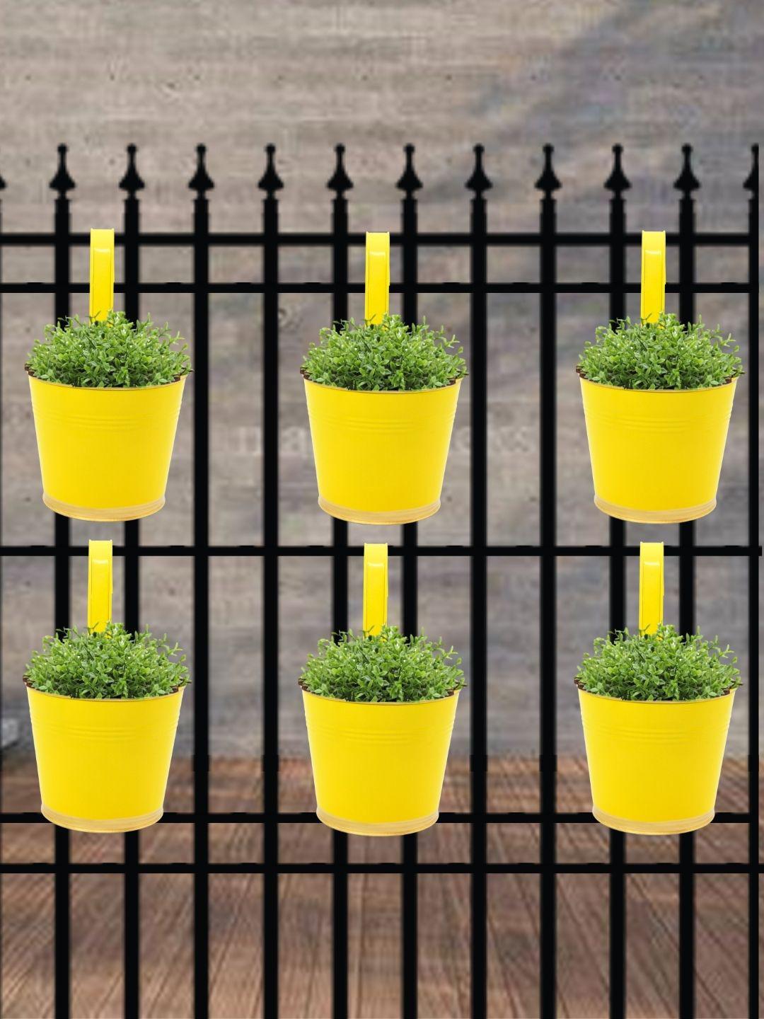 ecofynd Yellow 6 Pieces Balcony Hanging Metal Planter