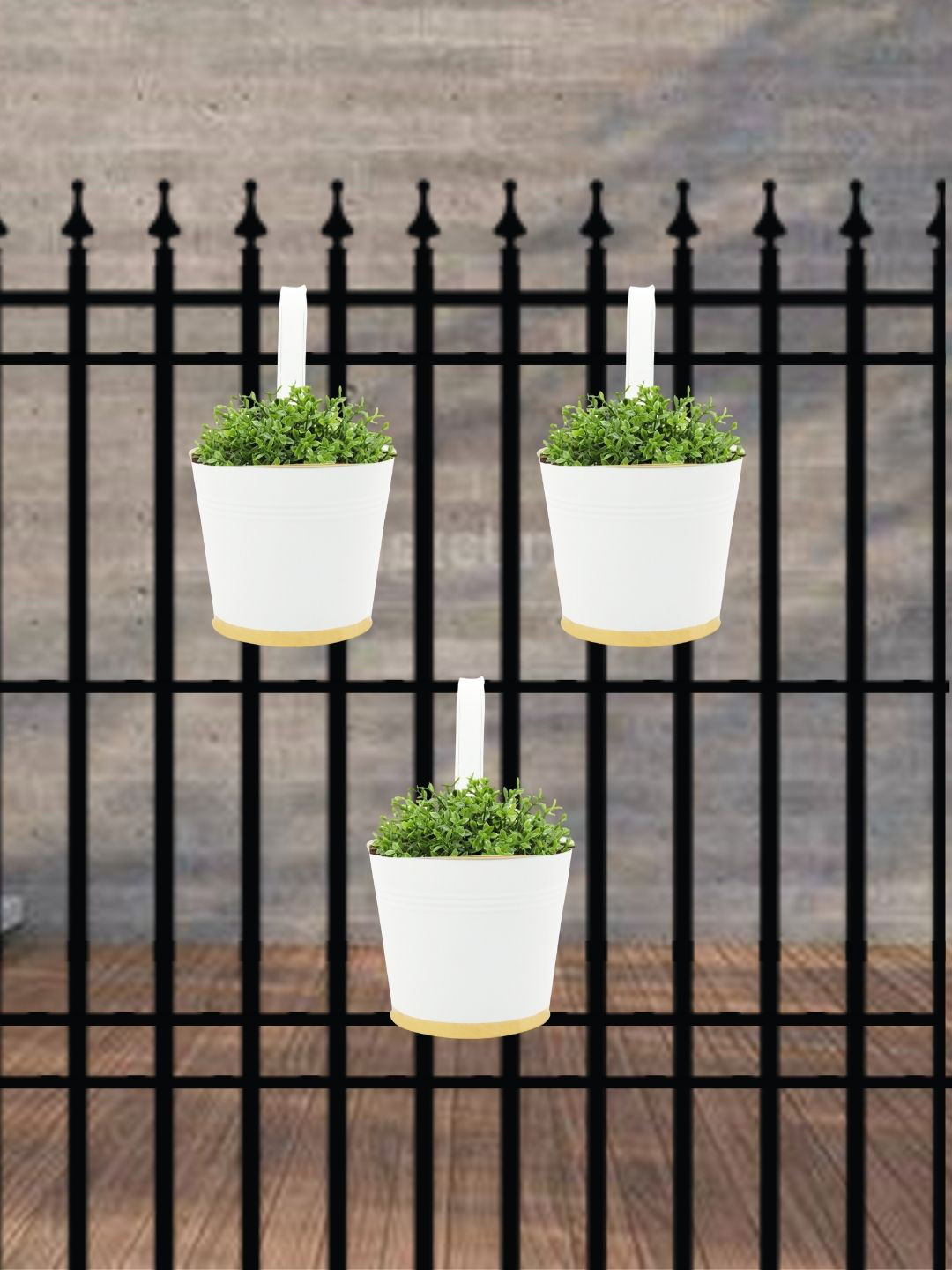 ecofynd White 3 Pieces Balcony Hanging Metal Planter