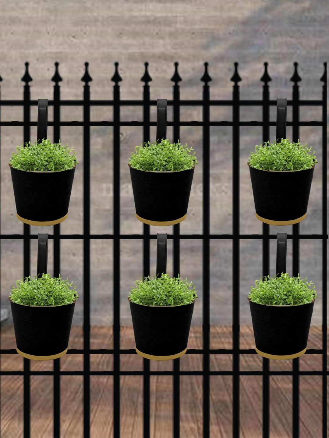 ecofynd Black 6 Pieces Balcony Hanging Metal Planter