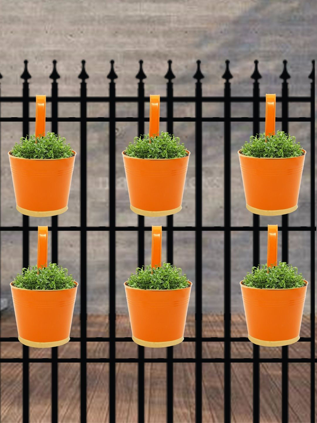 ecofynd Orange-color 6 Pieces Balcony Hanging Metal Planter
