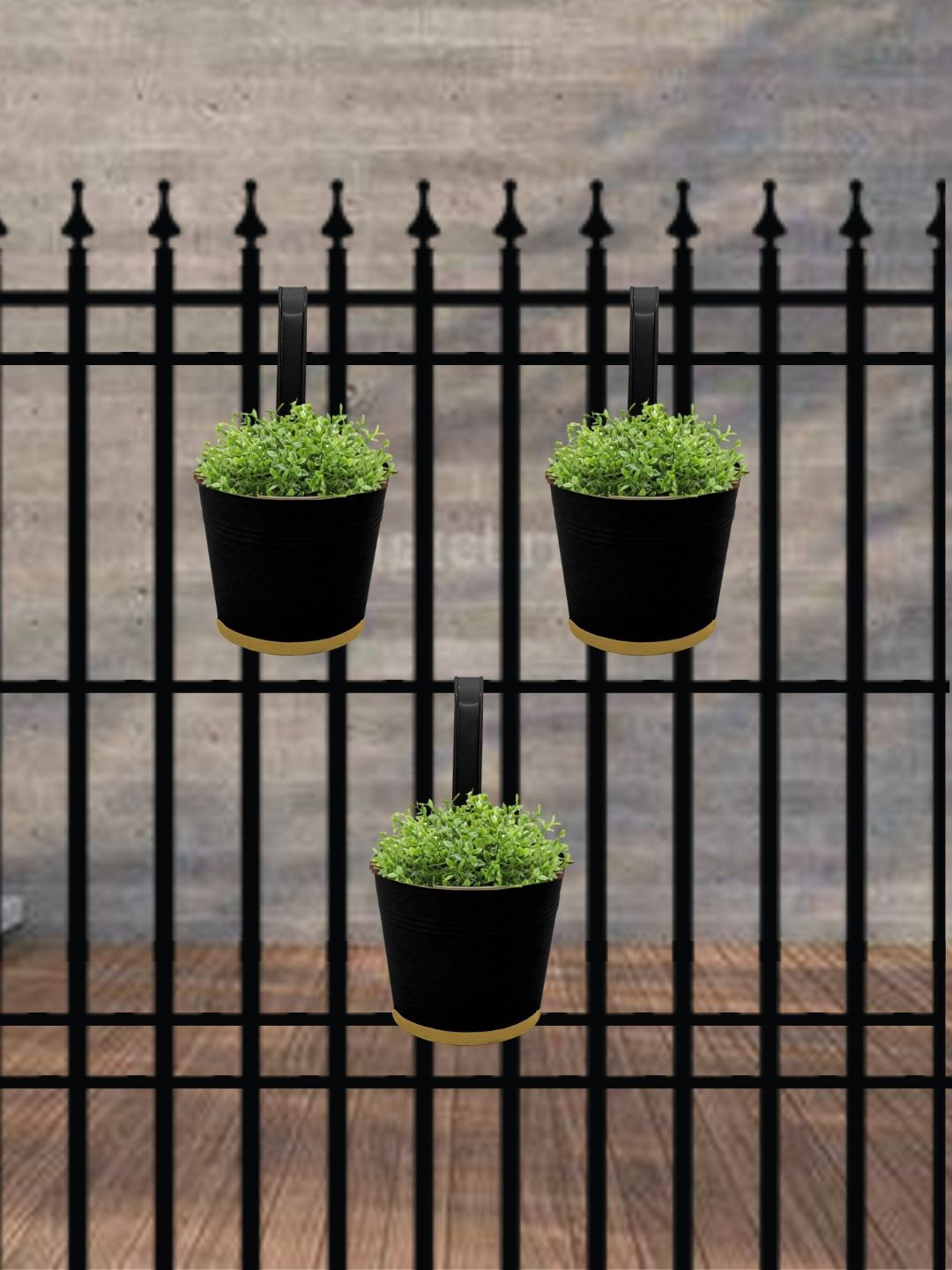 ecofynd Black 3 Pieces Balcony Hanging Metal Planter
