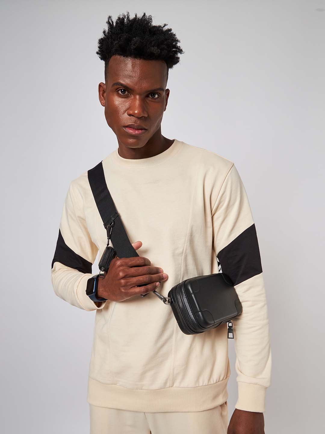 Cava Beirut Beige And Black Patchwork Sweatshirt