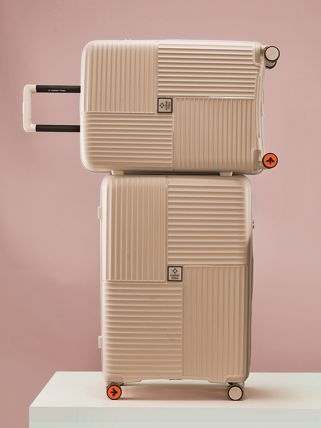 Nasher Miles Singapore Hard-Side Polypropylene Set of 2 M/L Champagne Trolley Bags 65-75cm