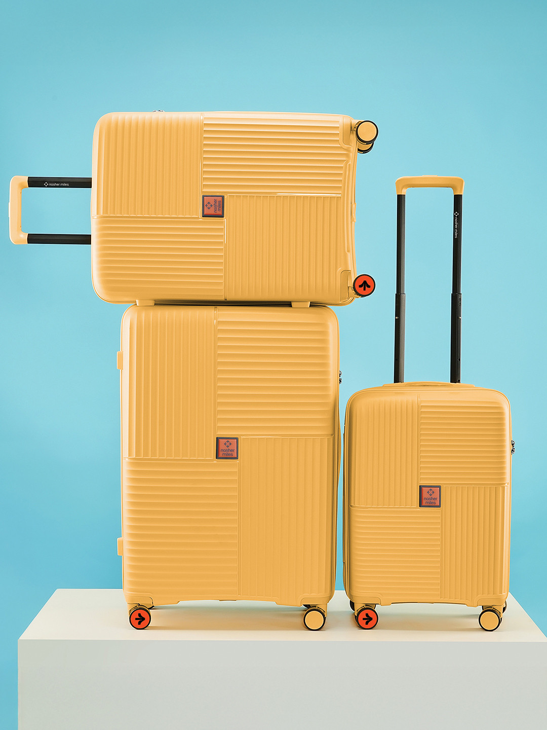 Nasher Miles Singapore Hard Polypropylene Set of 3 S/M/L Yellow Trolley Bags 55-65-75cm