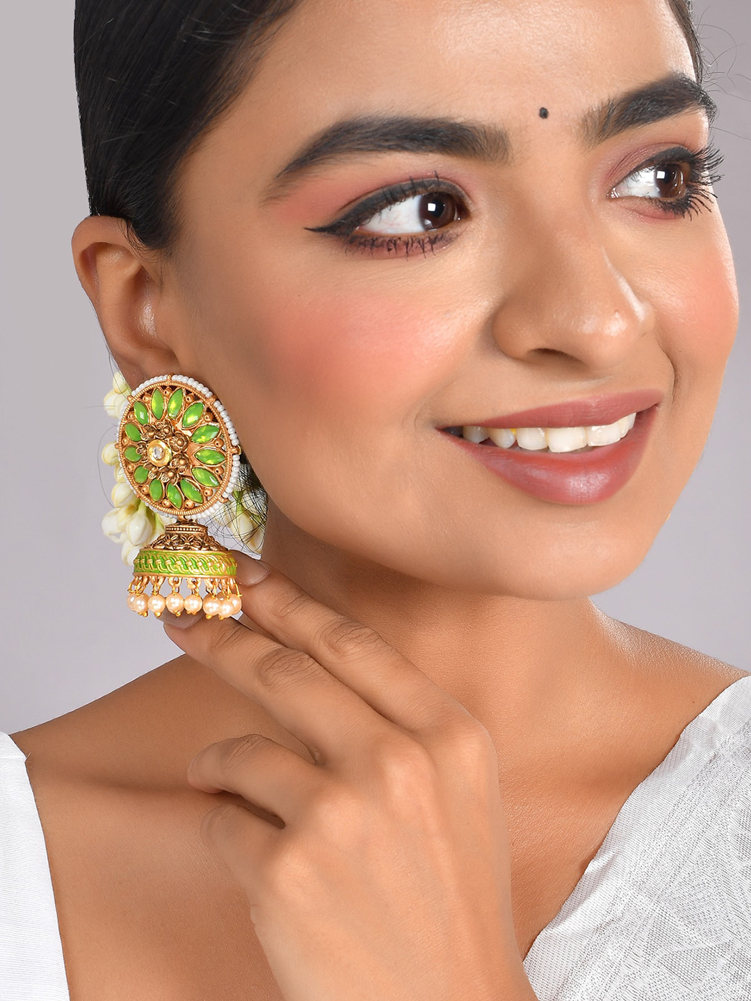 AQUASTREET Gold-Plated Luminous Stone Studded Jhumkas