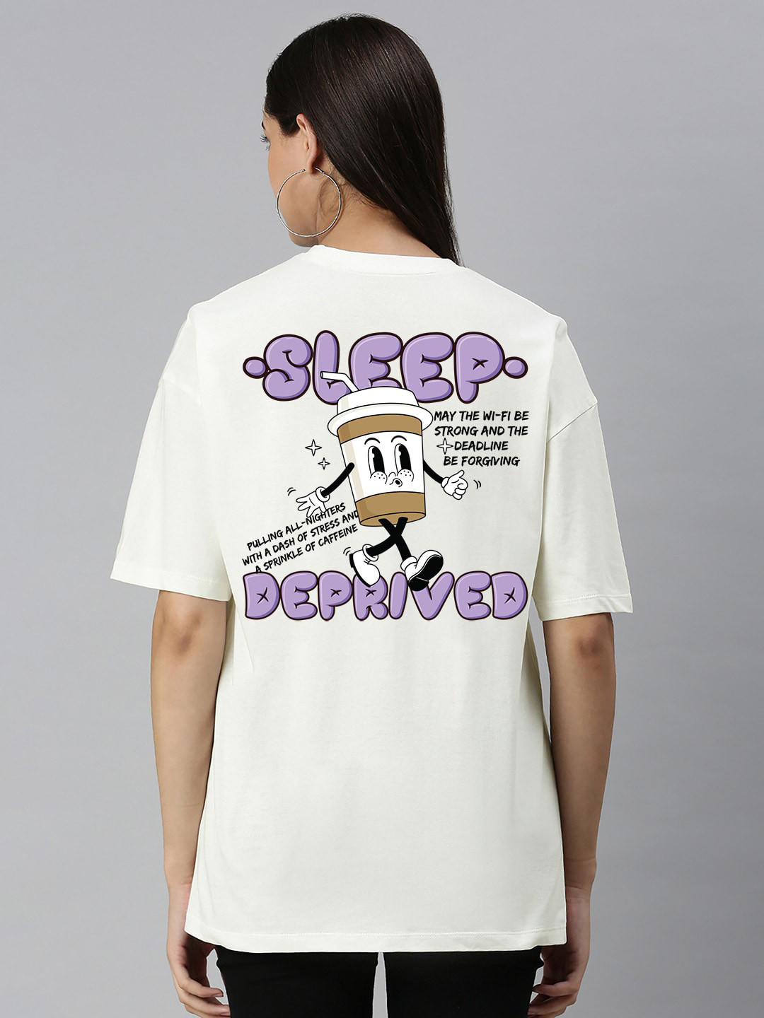 Harvard Off White Typography Printed Oversized Cotton T-shirt