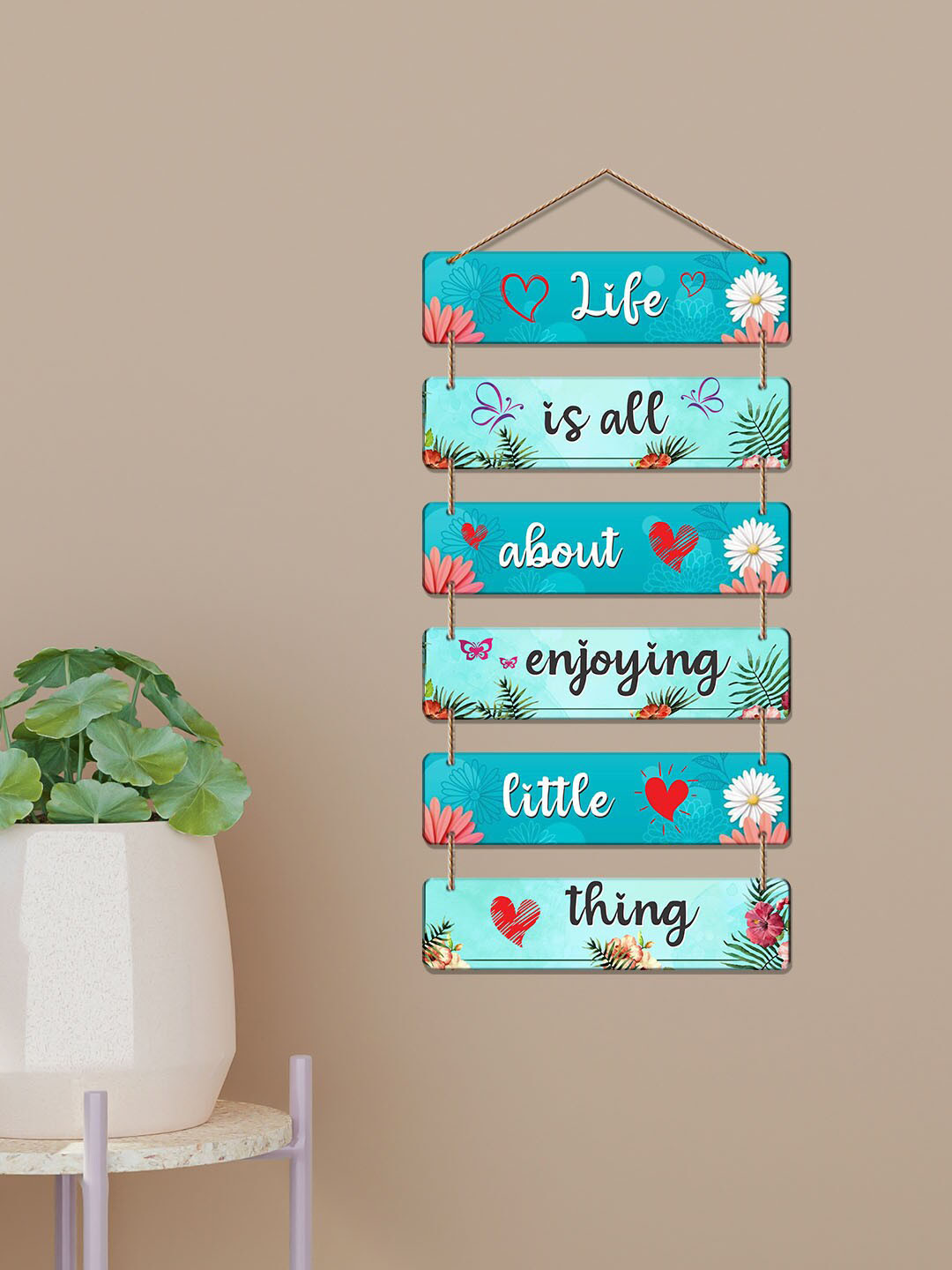 ArtVibes Positive Life Quotes Wood Floral Matte Hanging Hall Wall Hangings-31In