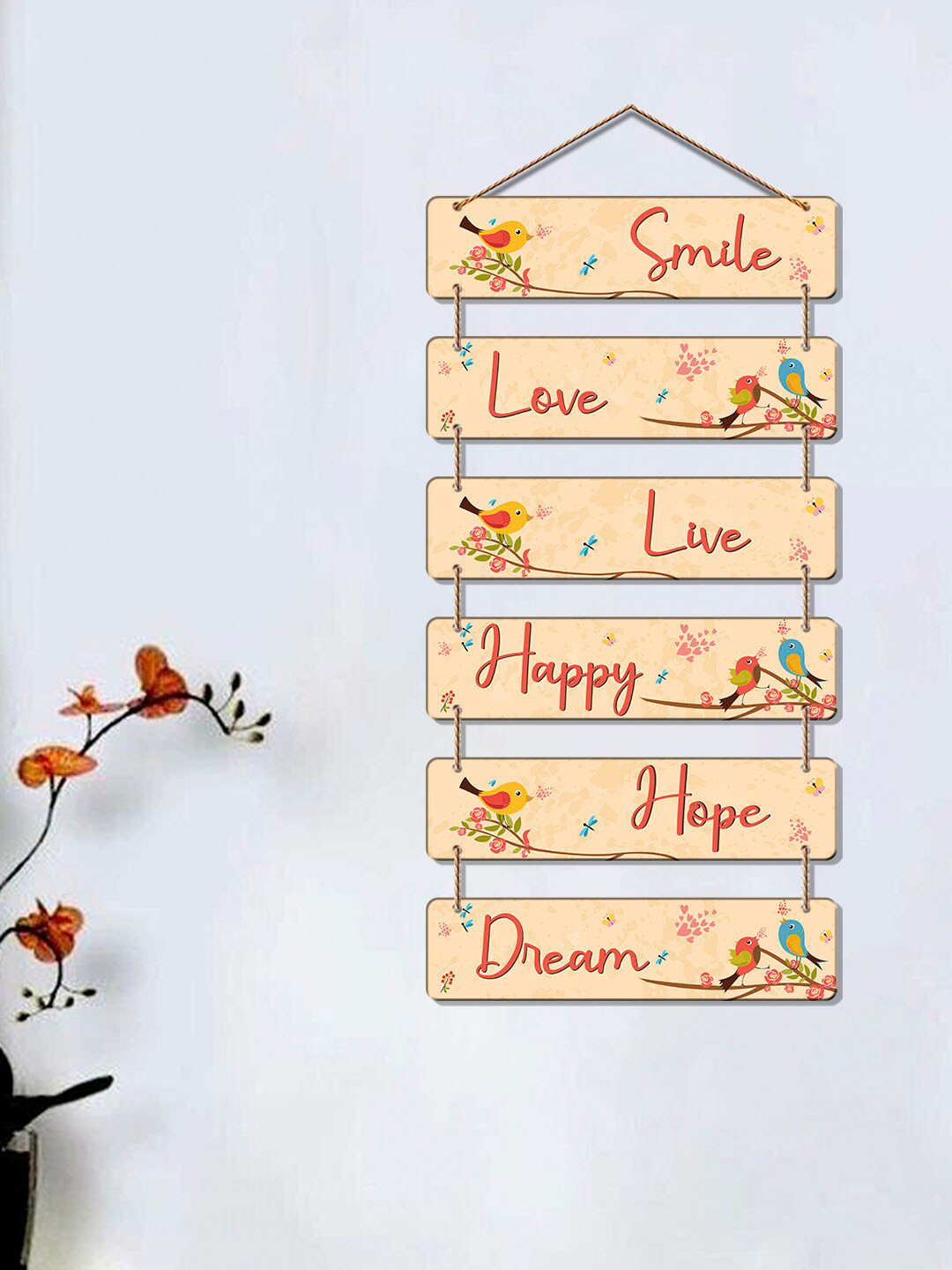 ArtVibes Positive Quote Wood Floral Matte Hanging Hall Wall Hangings-31In