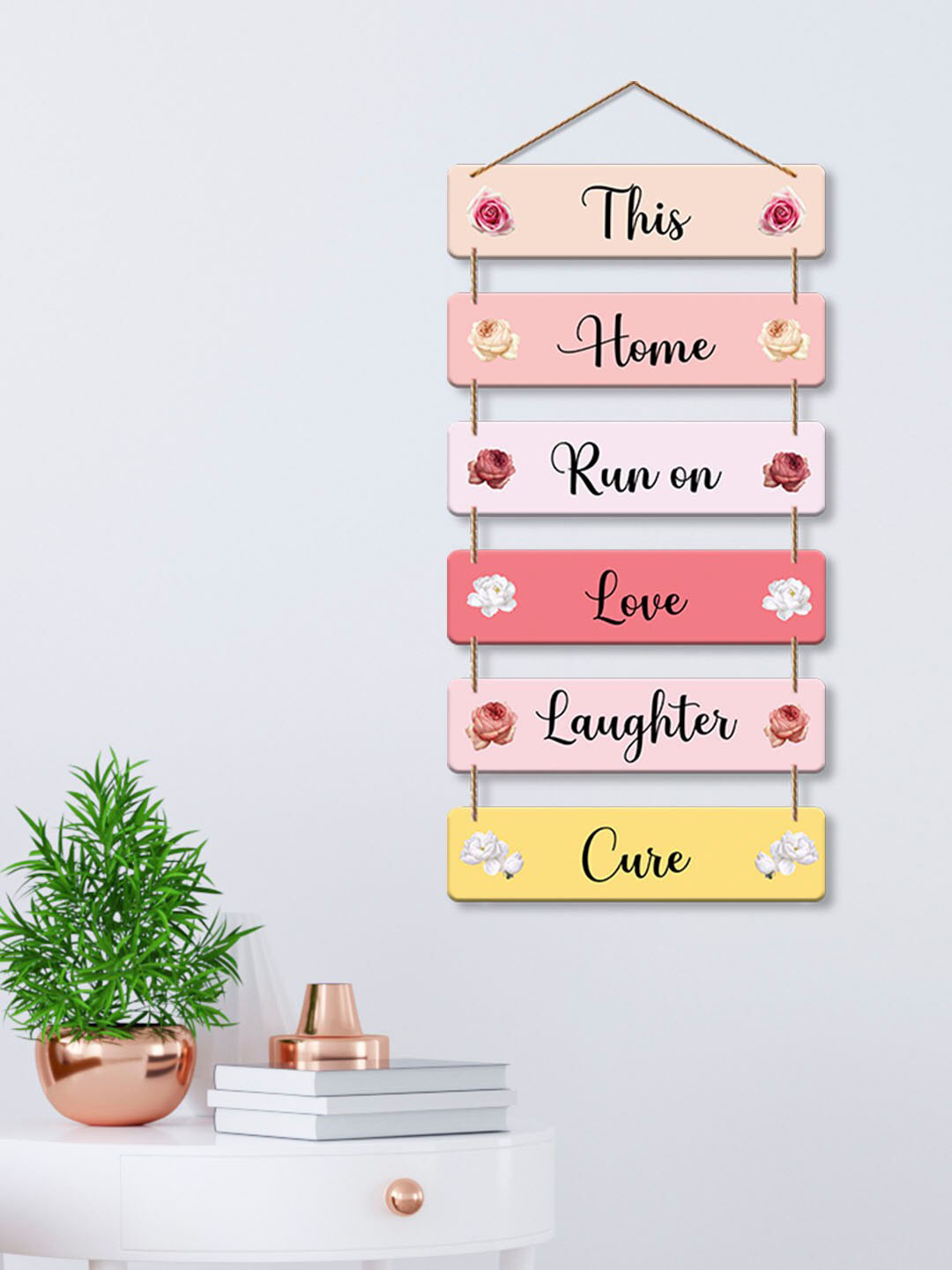 ArtVibes Beautiful Happiness Quote Wood Floral Matte Hanging Hall Wall Hangings-31In