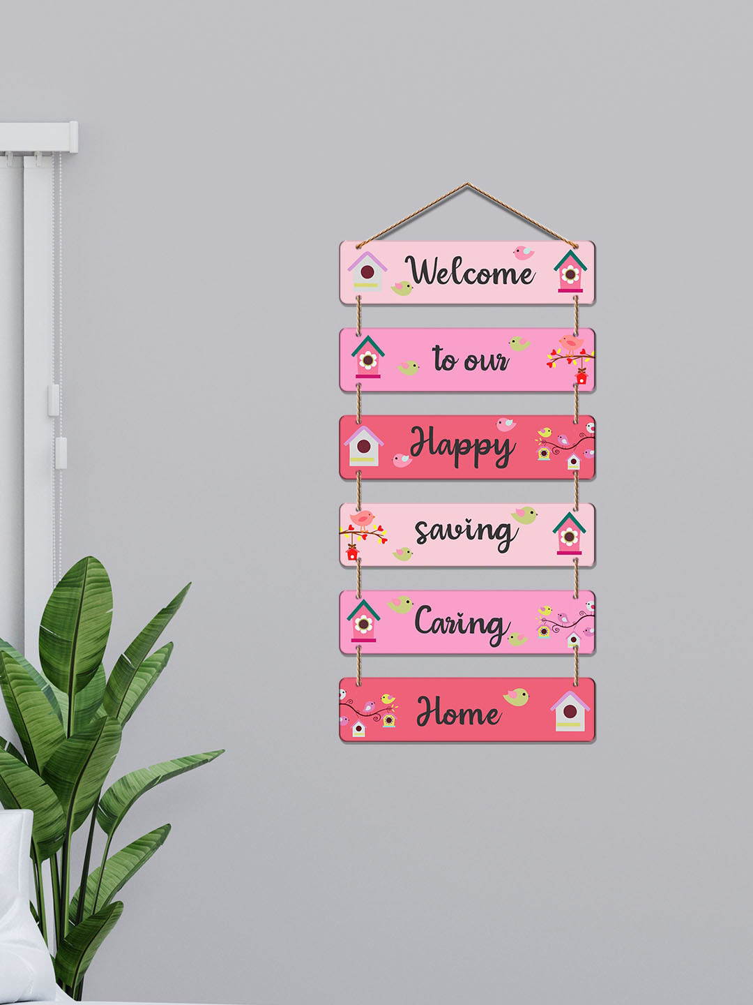 ArtVibes Welcome Quotes Wood Floral Matte Hanging Hall Wall Hangings-31In