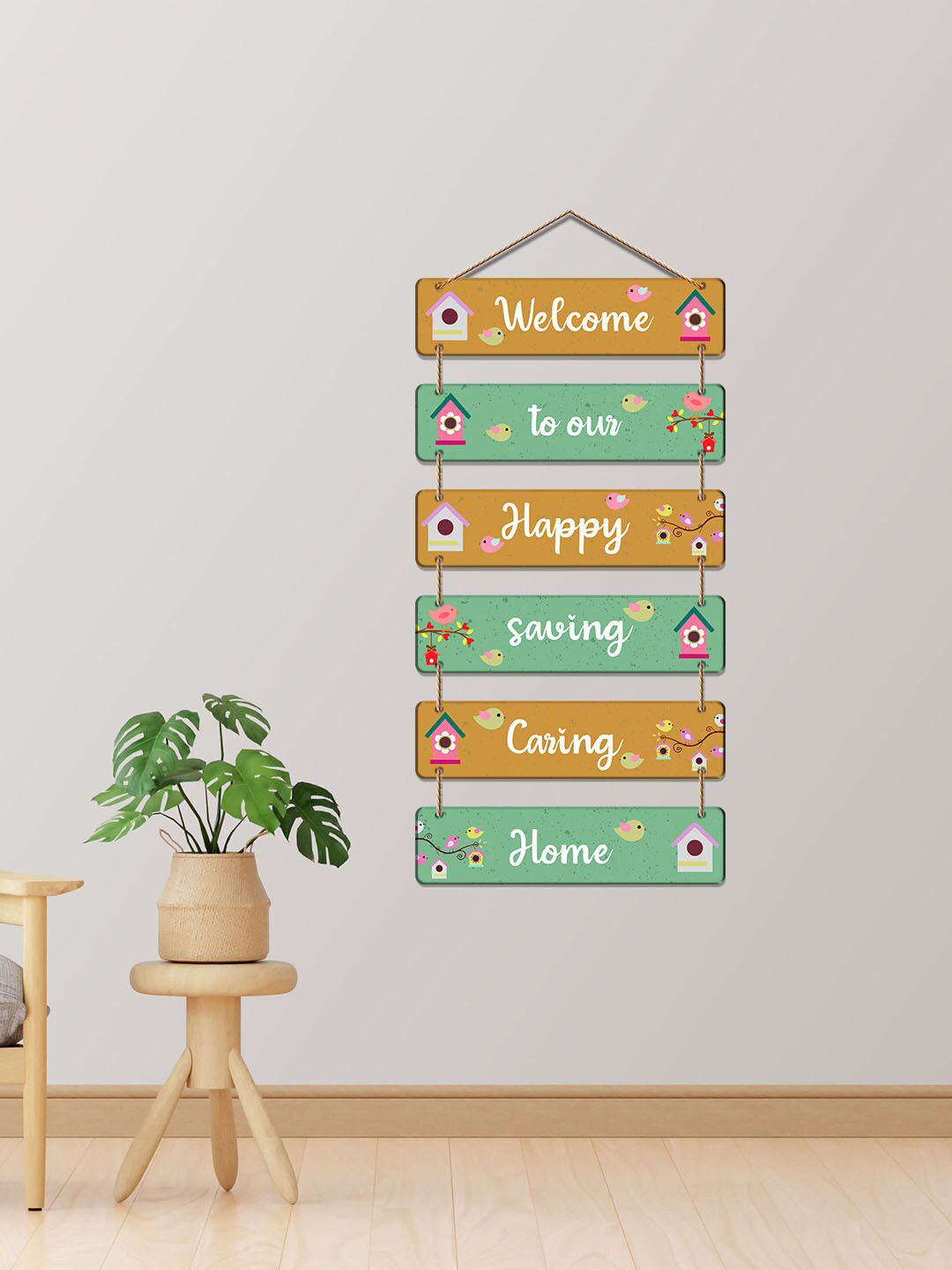 ArtVibes Welcome Quotes Wood Floral Matte Hanging Hall Wall Hangings-31In