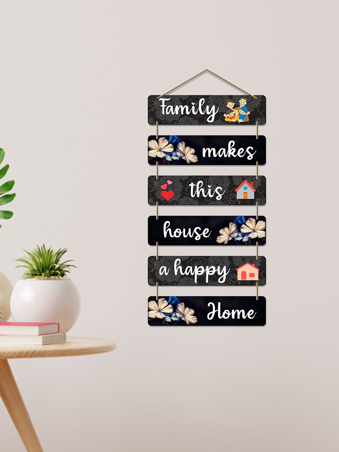 ArtVibes Happy Quotes Wood Floral Matte Hanging Hall Wall Hangings-31In