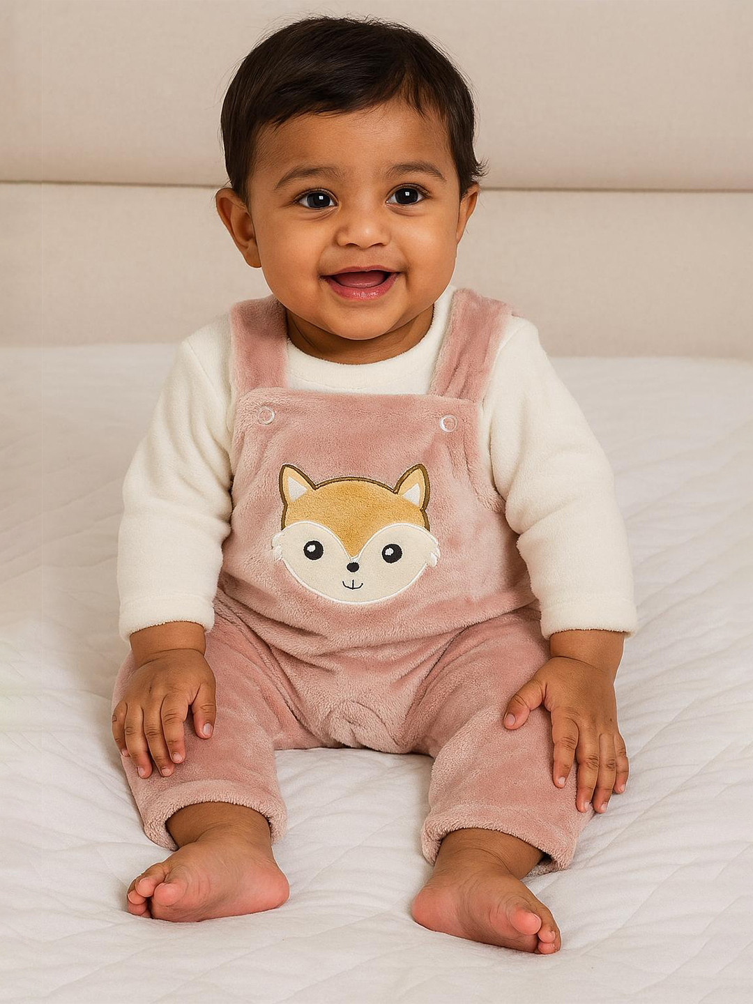 MeeMee Infants Fox-Embroidered Dungaree With T-Shirt