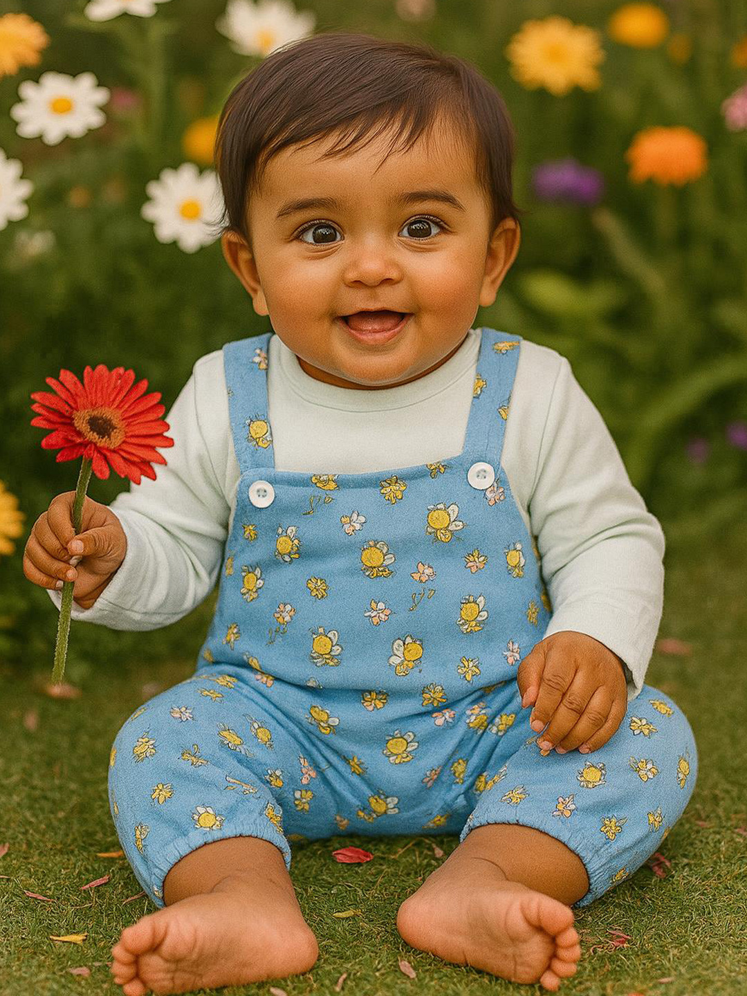 MeeMee Infants Honey Bee Printed Cotton Interlock Dungaree Set with T-Shirt Set