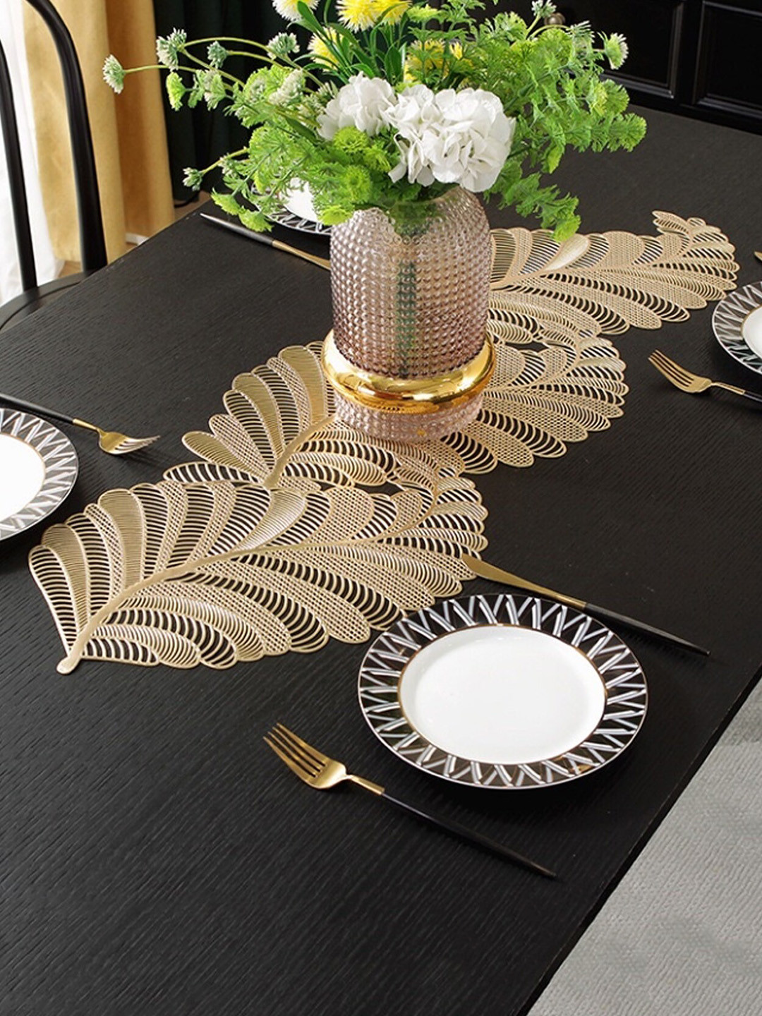 Dakshya Industries Golden Self Design Table Runner