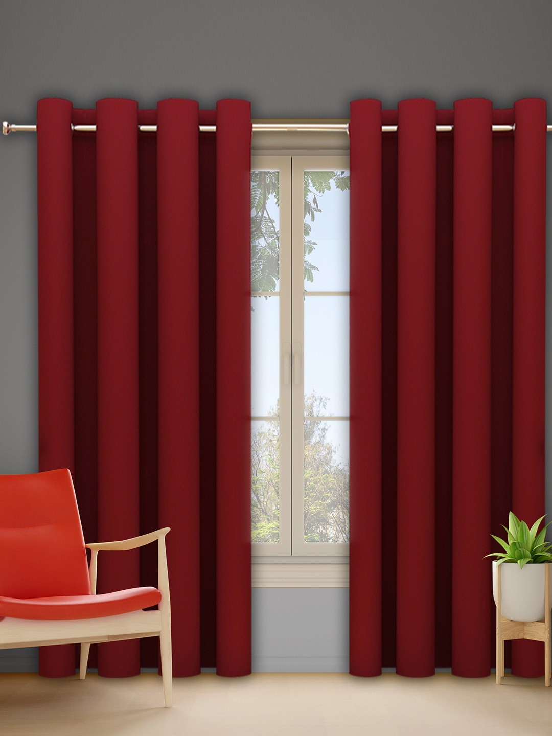 DREAM CARE Maroon 2 Pieces Black Out Door Curtains
