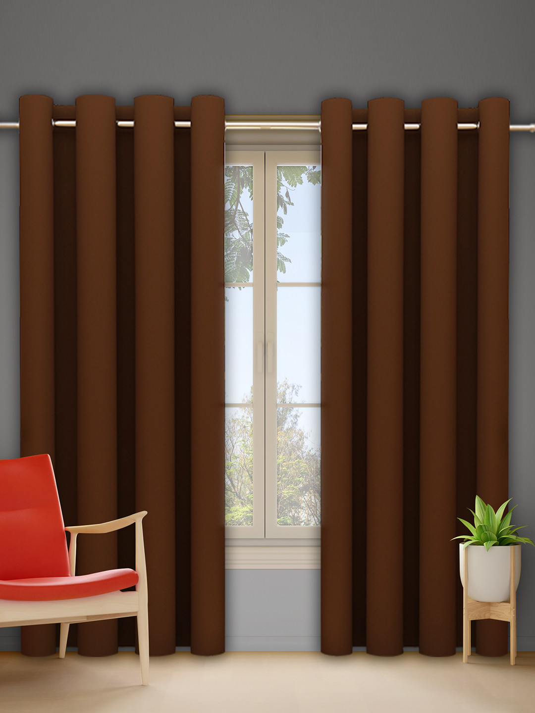 DREAM CARE Coffee Brown 2 Pieces Black Out Door Curtain