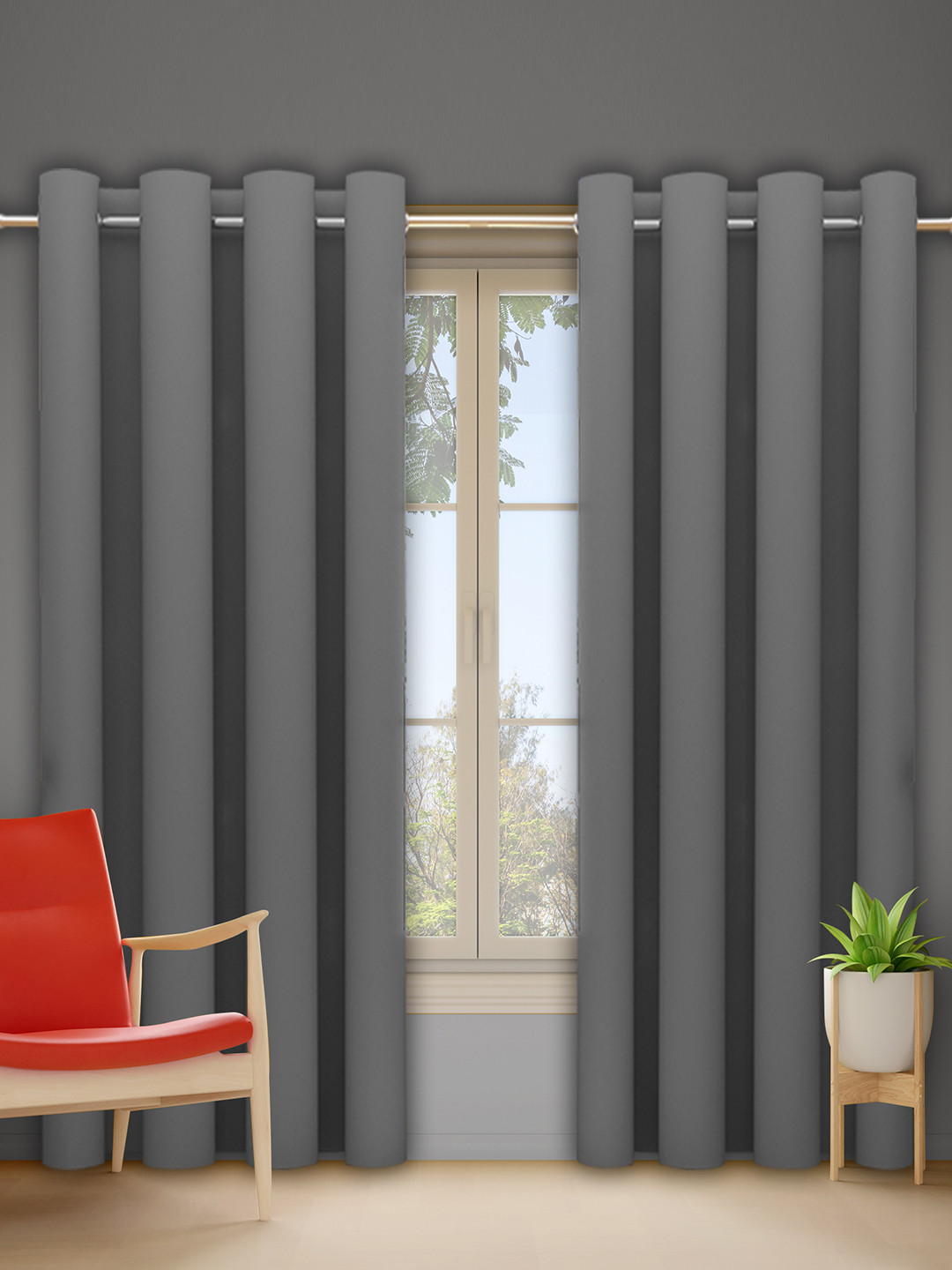 DREAM CARE Grey 2 Pieces Black Out Door Curtain