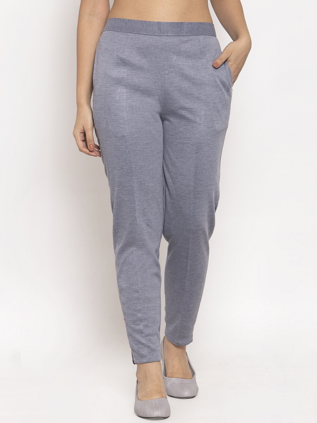 Trend Level Women Mid Rise Relaxed Straight Leg Easy Wash Wool Trousers