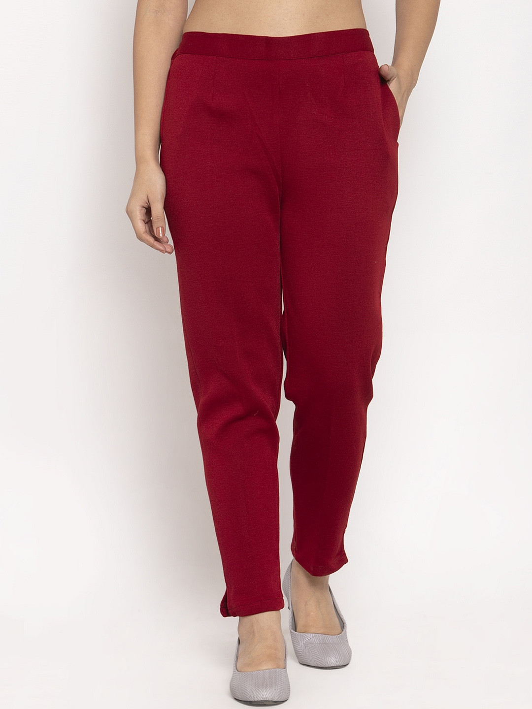 Trend Level Women Mid Rise Relaxed Straight Leg Easy Wash Wool Trousers