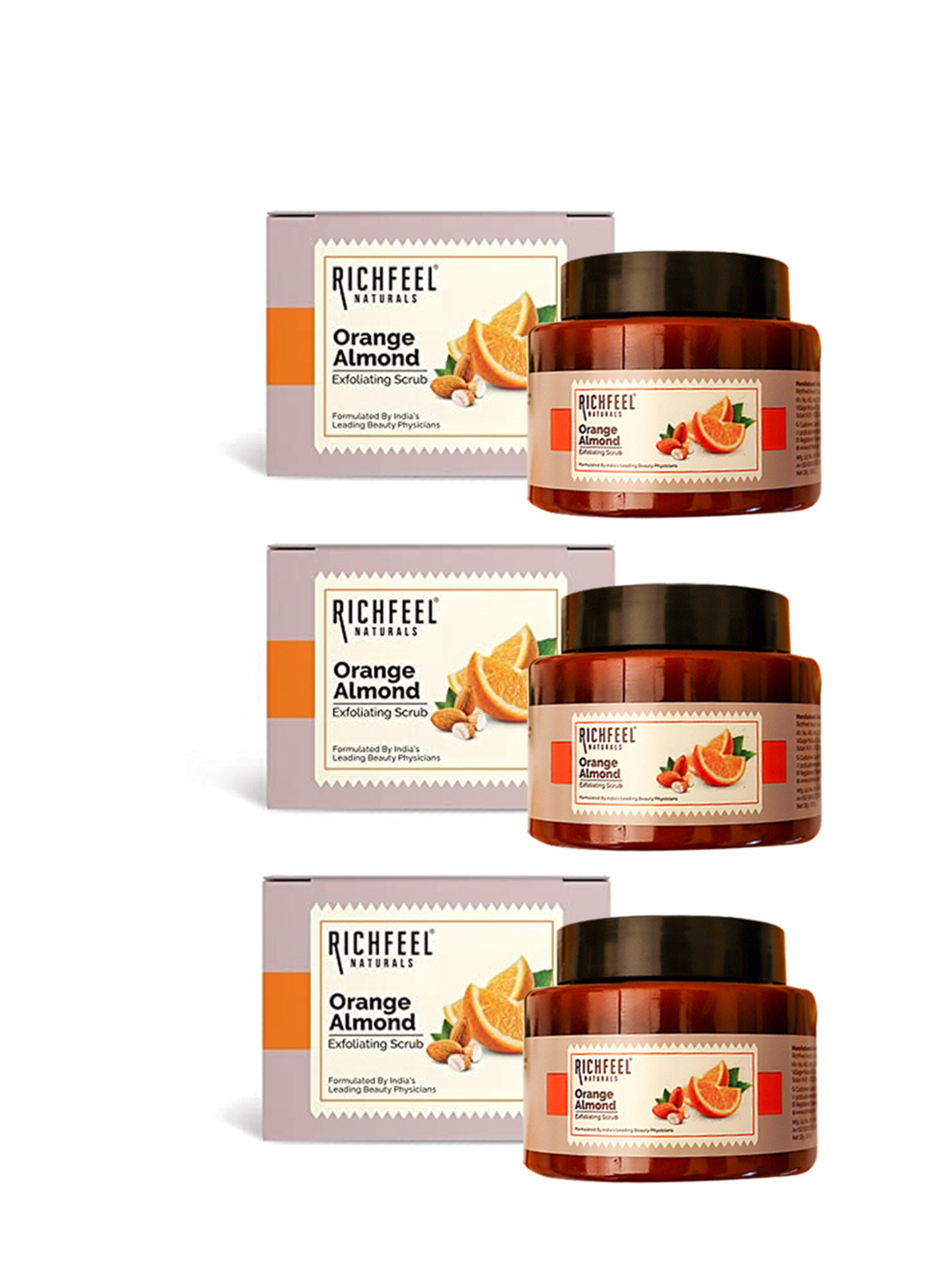 Richfeel Set of 3 Orange Almond Exfoliating Scrub - 100 g each