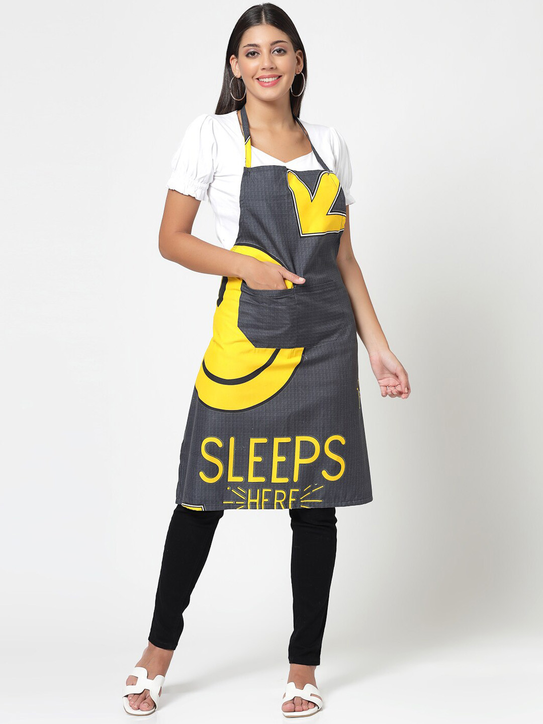 Arrabi Grey & Yellow Cartoon Printed Apron
