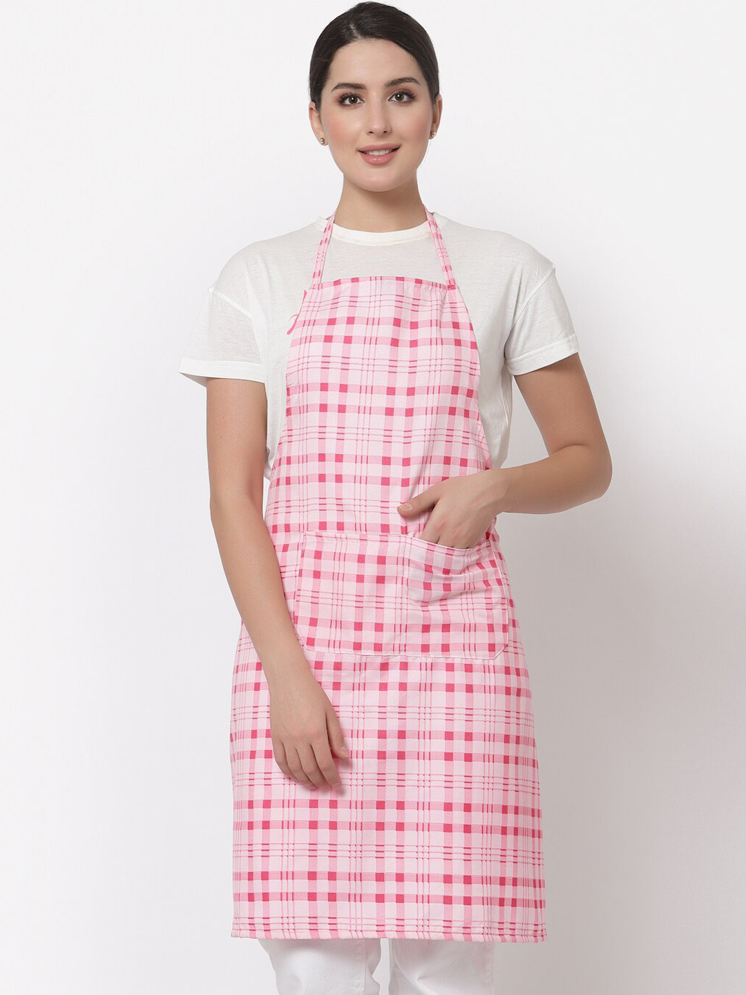 Arrabi Pink Checked Printed Apron