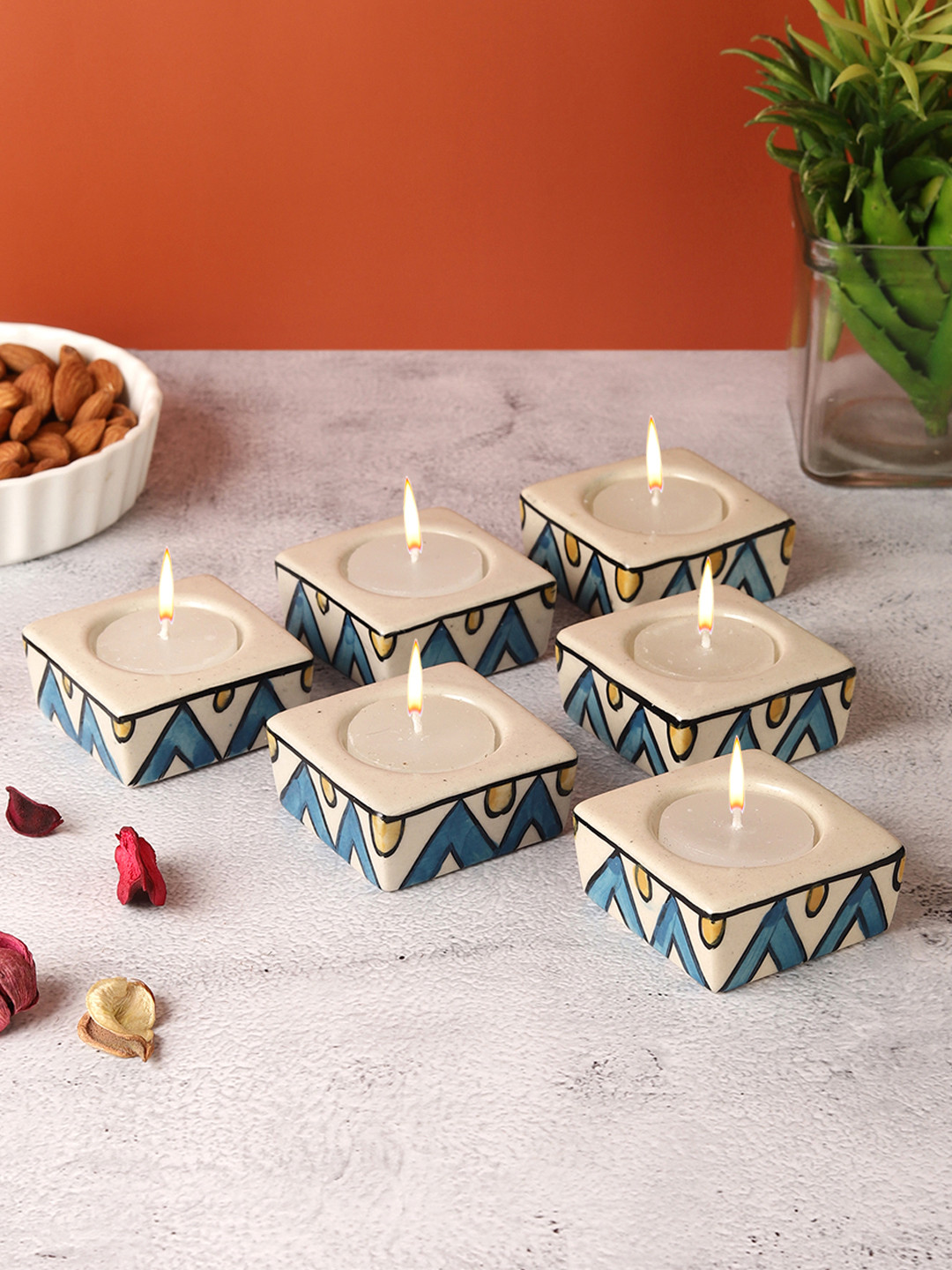 VarEesha Blue & Yellow 6 Pieces Tea Light Holders