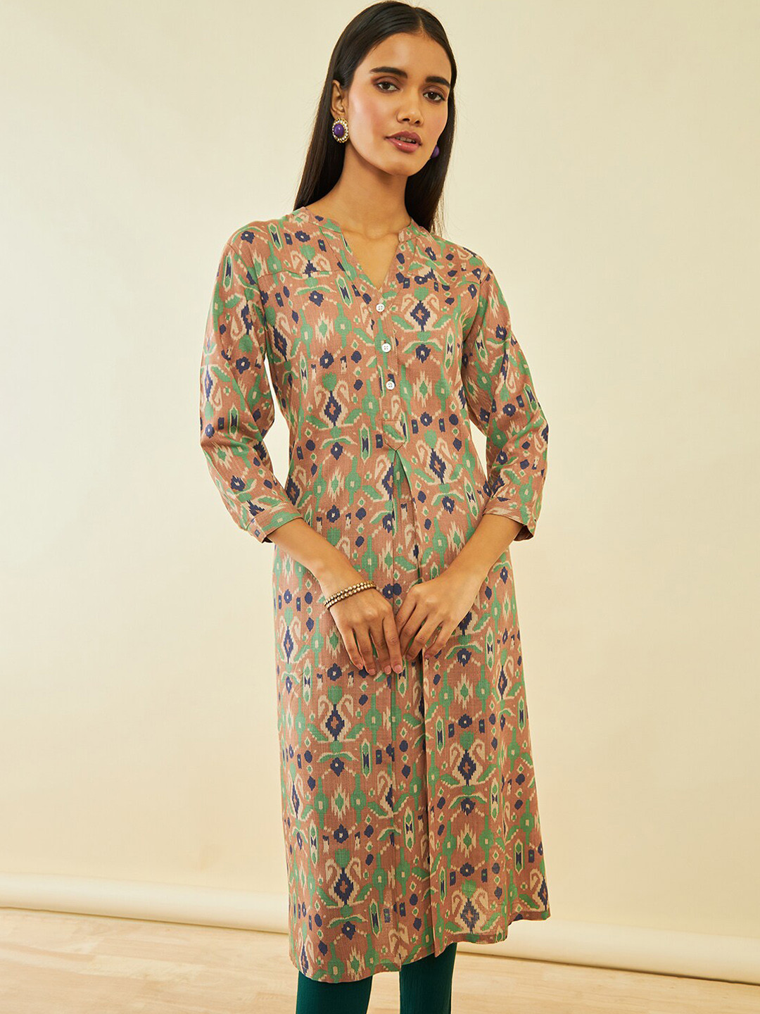 Soch Brown Ethnic Motifs Printed Straight Kurta