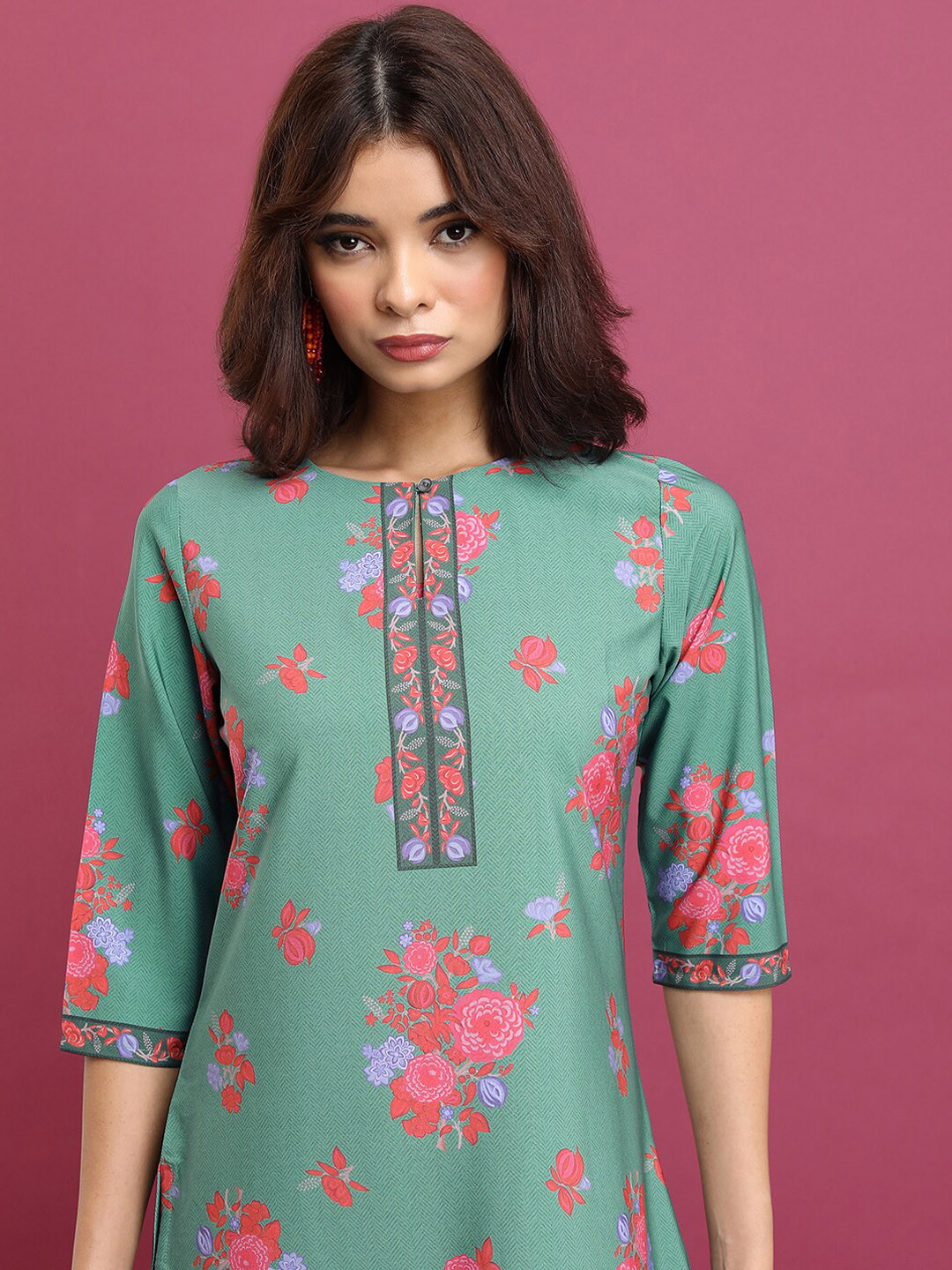 KETCH Teal Floral Printed Kurta