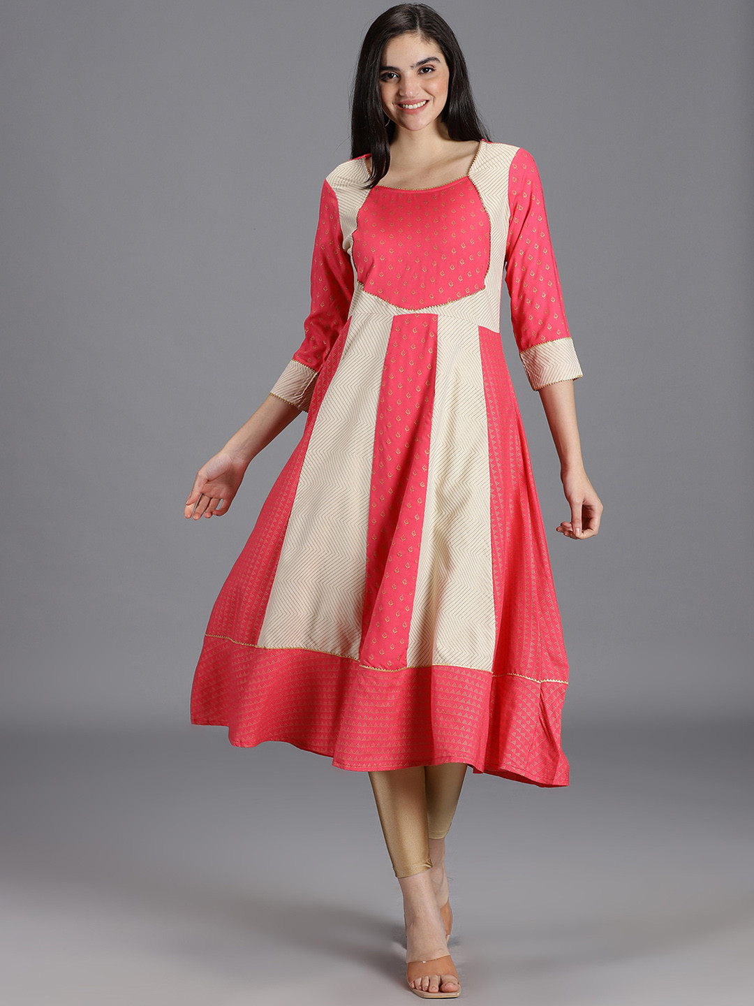 HAY Ethnic Motifs Printed Gotta Patti Panelled A-Line Liva Kurta