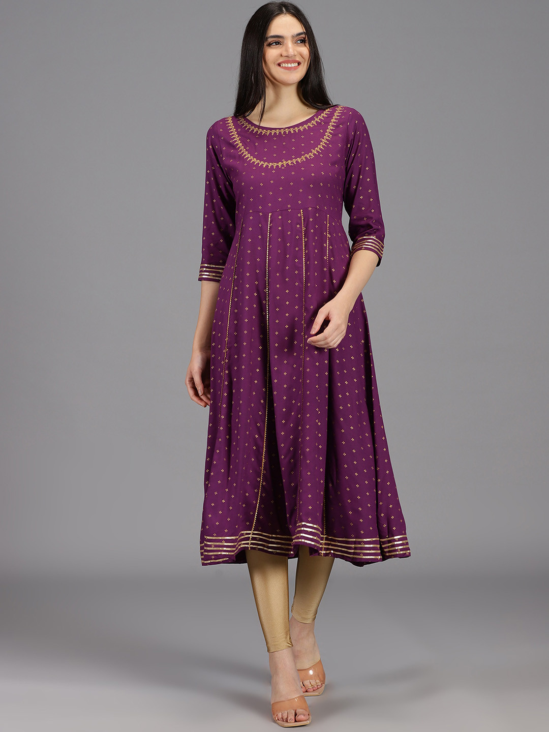 HAY Ethnic Motifs Printed Gotta Patti Panelled A-Line Liva Kurta