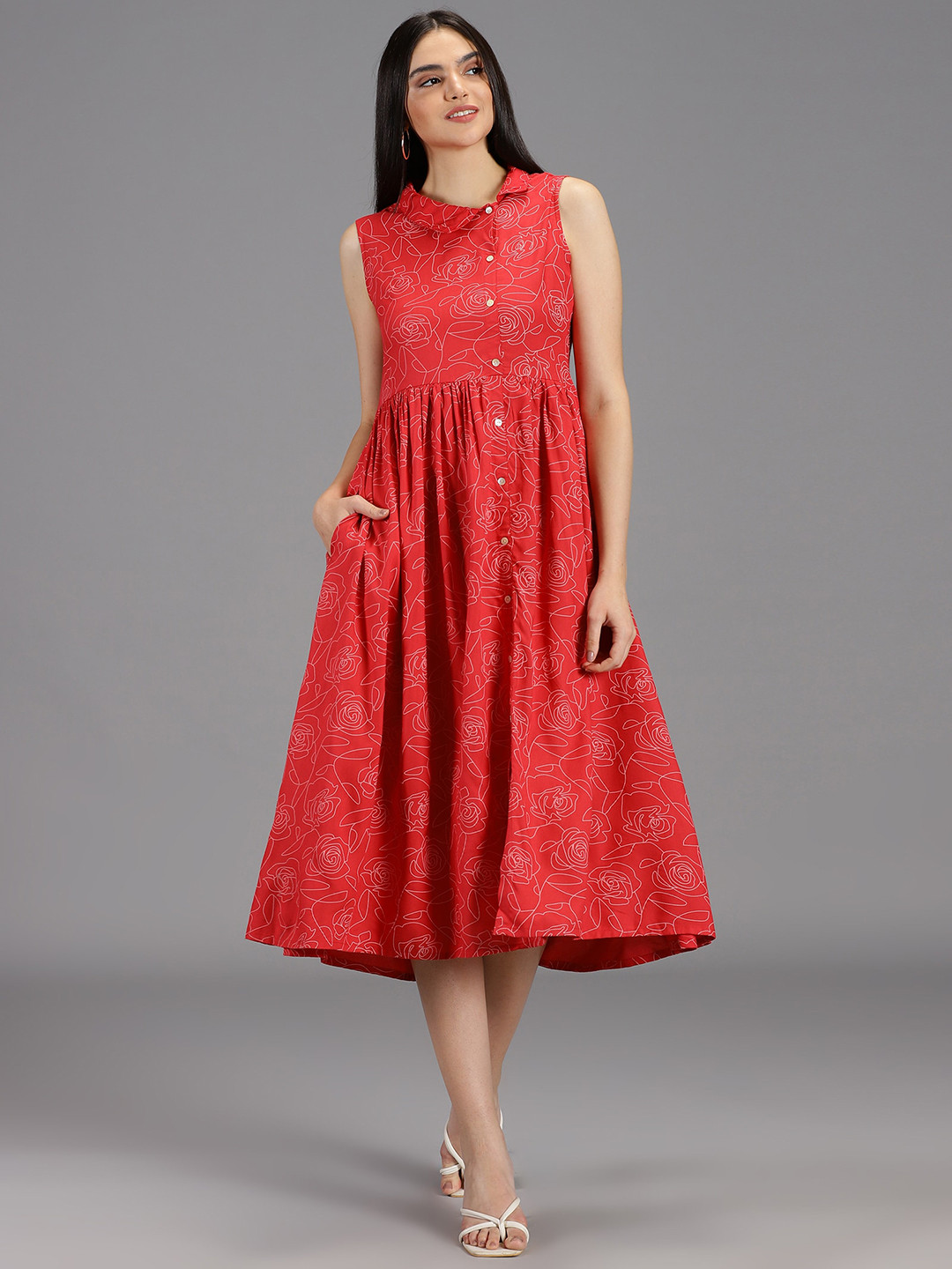 HAY Ethnic Motifs Print Liva Fit & Flare Midi Dress