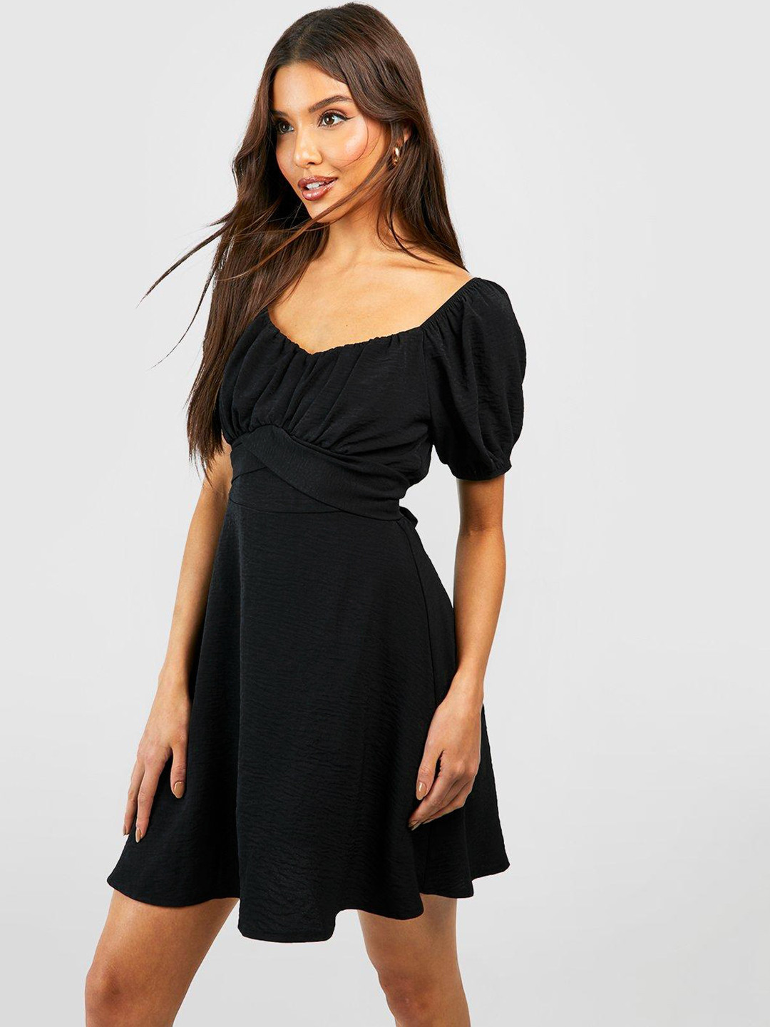 Boohoo Tie-Up Back Fit & Flare Mini Dress