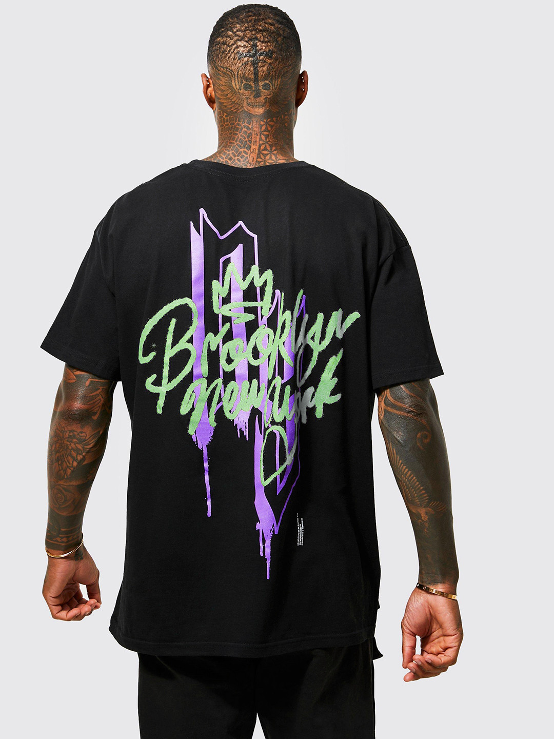 boohooMAN Graffiti  Printed Drop-Shoulder Sleeves Pure Cotton Oversized T-shirt