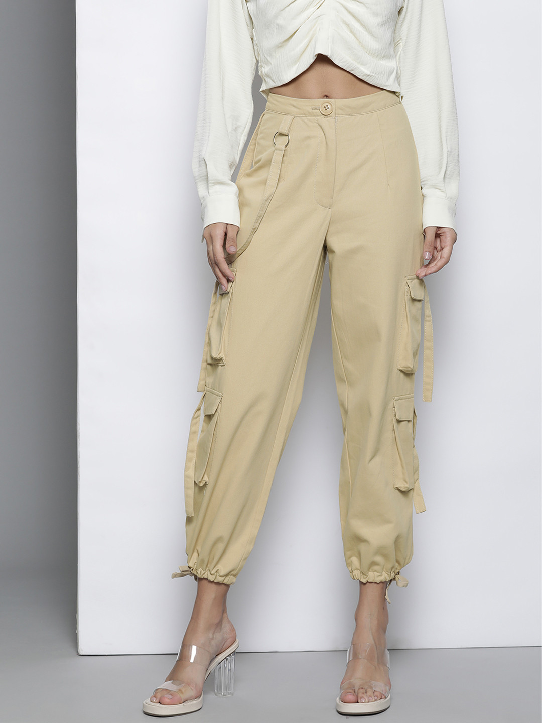Boohoo Women Petite Cotton Twill Utility Pocket Cargos Trousers