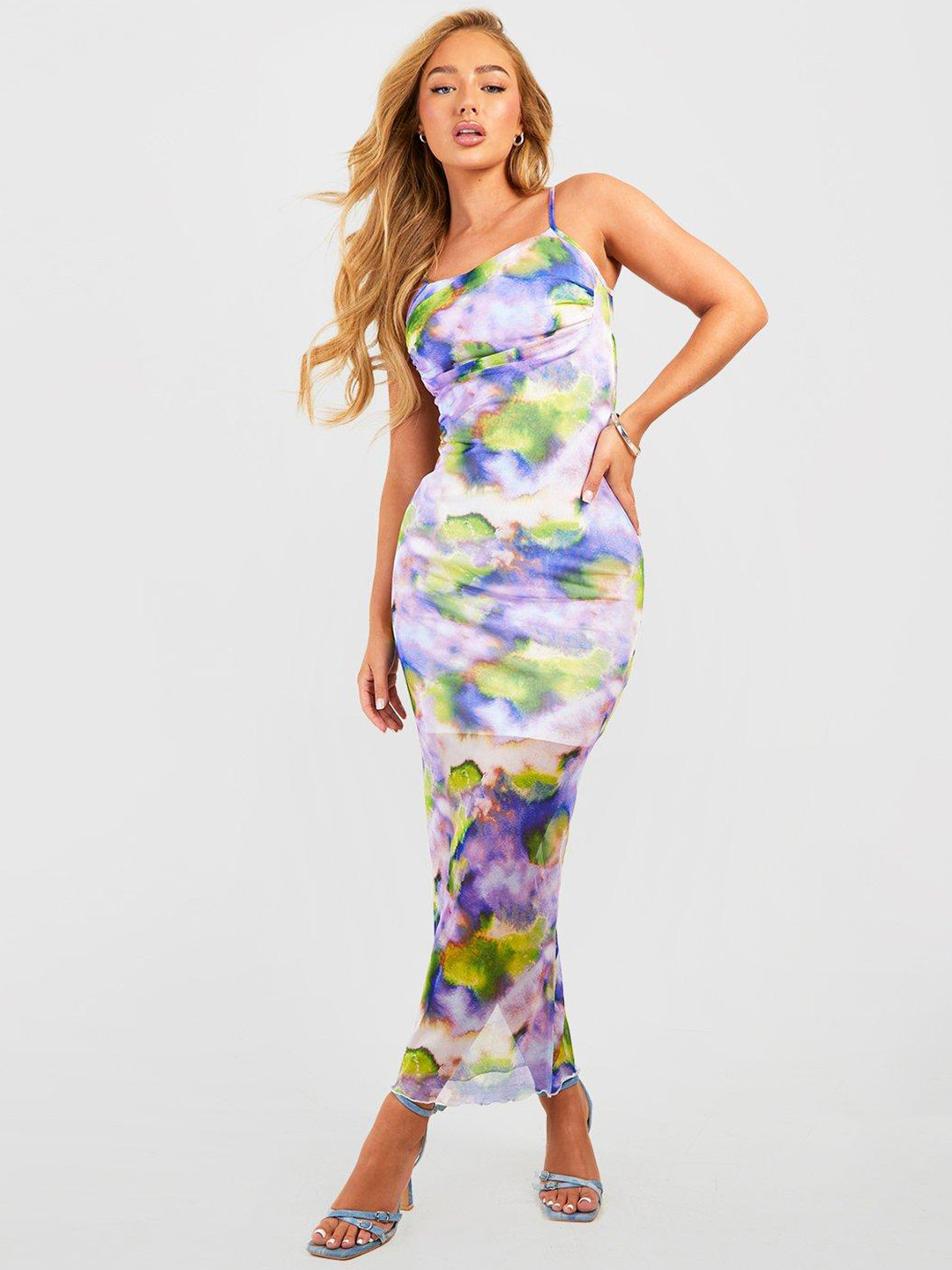 Boohoo Printed Net Maxi Dress