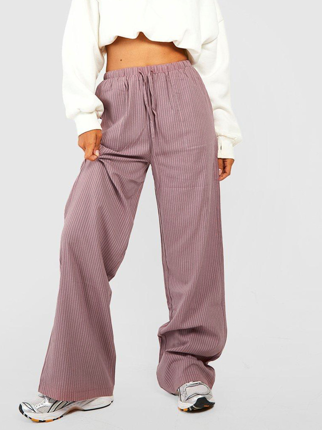 Boohoo Women Striped Wide Leg Trousers