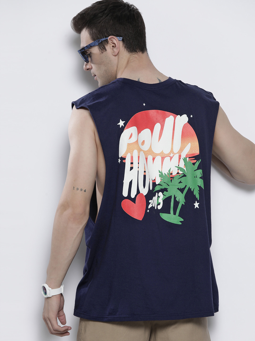 boohooMAN Oversized Palm Printed Pure Cotton Tank T-shirt