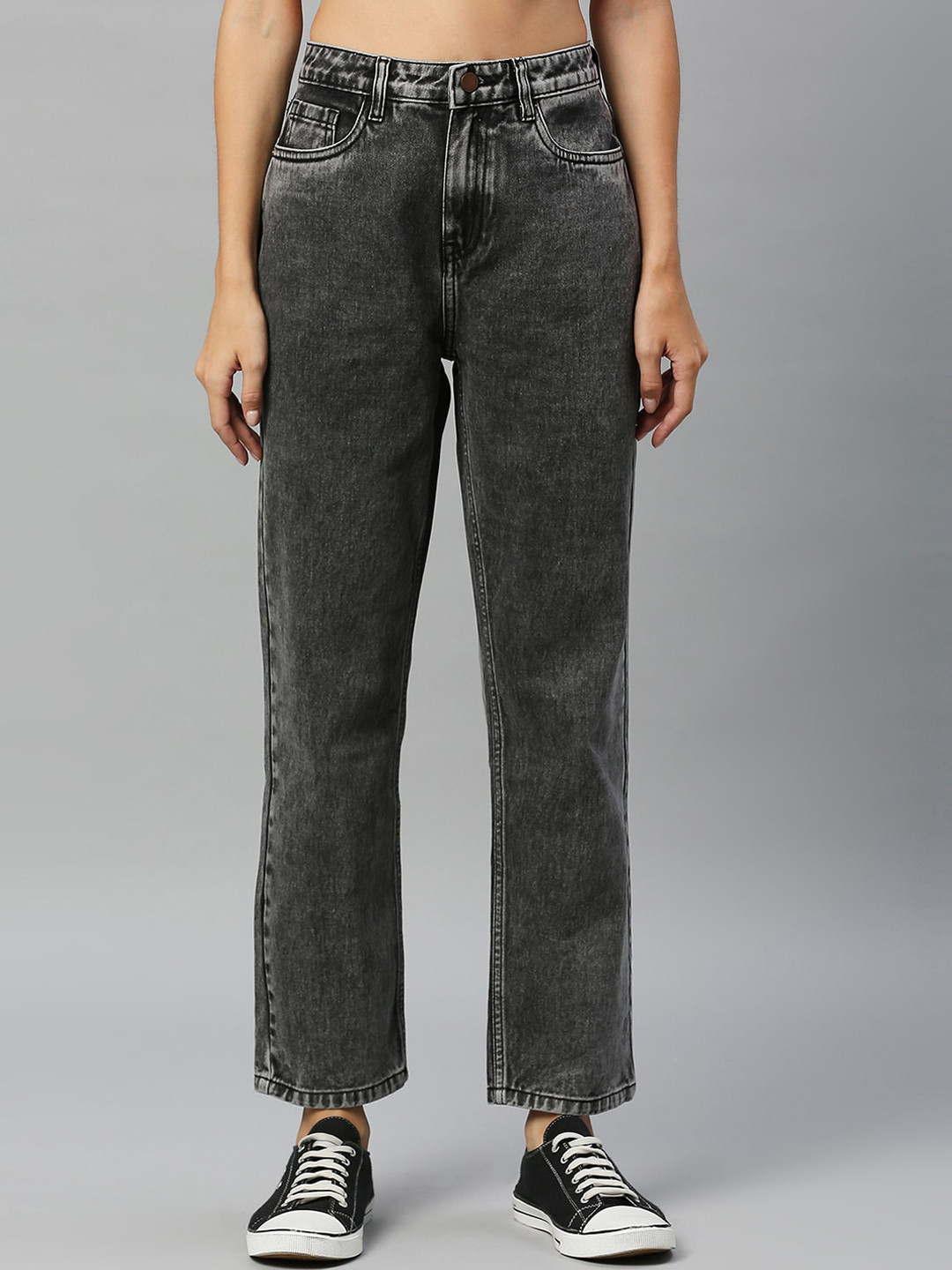 Harvard Charcoal Women Straight Fit High-Rise Heavy Fade Pure Cotton Jeans