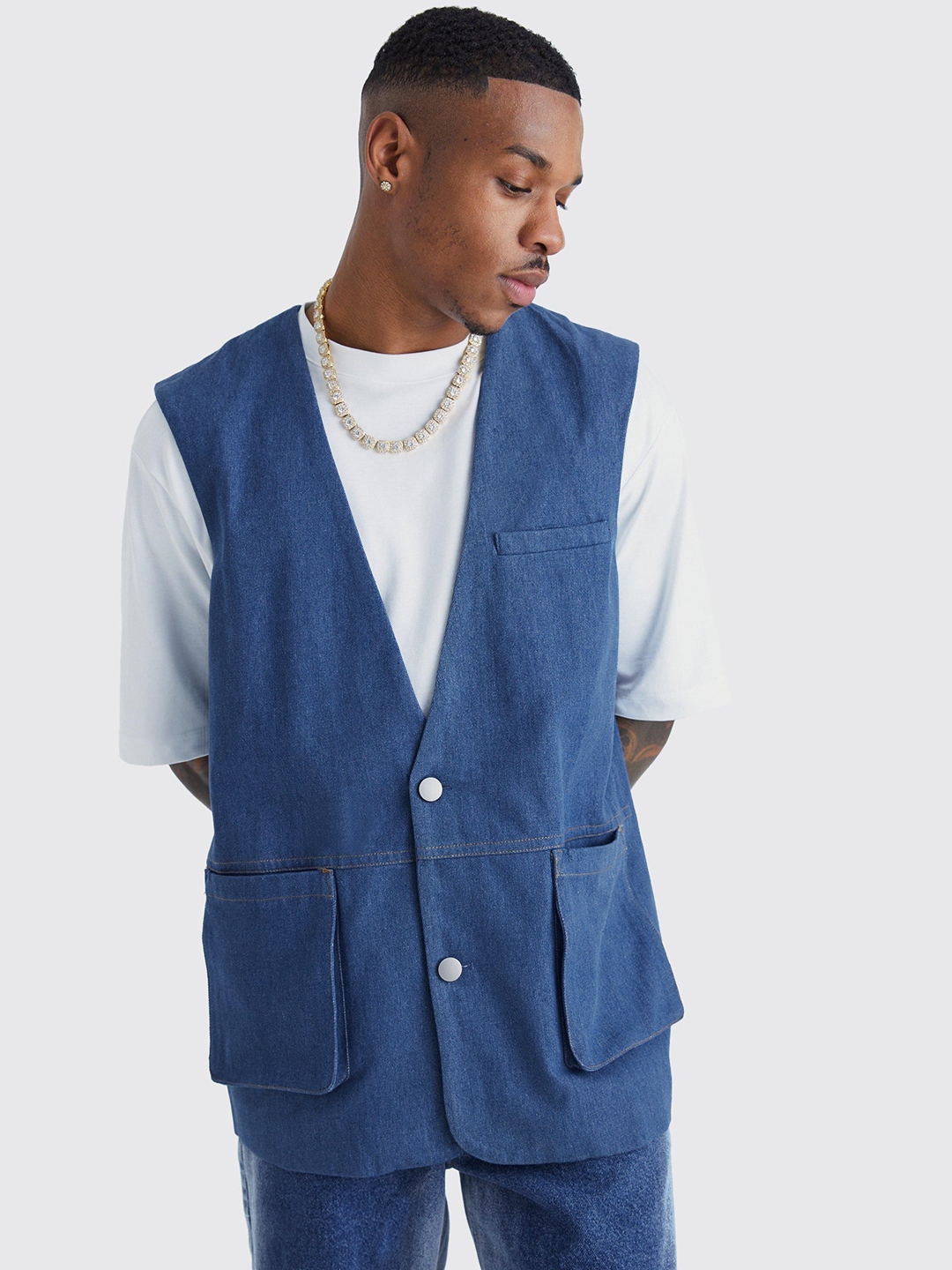 Blue denim waistcoat online