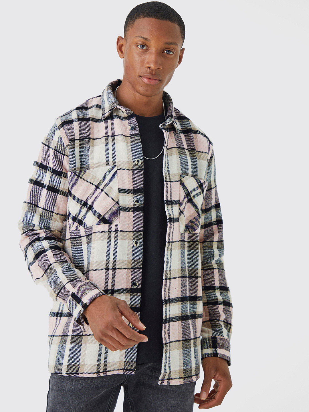boohooMAN Heavyweight Tattersall Checked Shacket