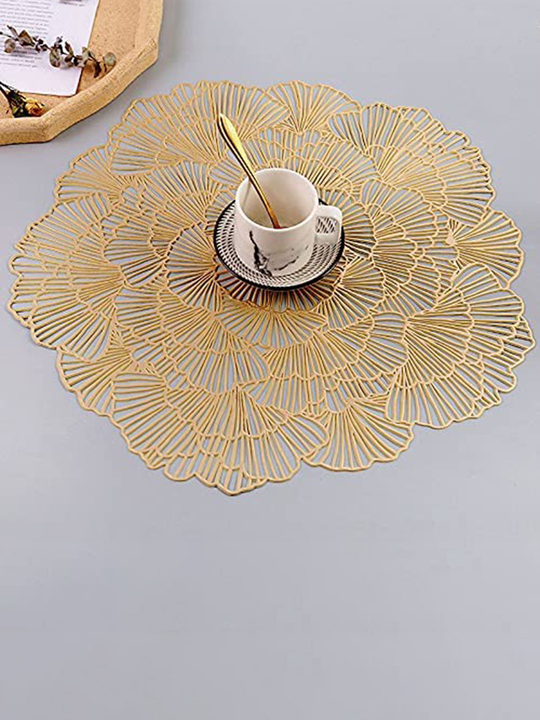 Dakshya Industries Yellow 2-Pieces Floral Round Table Placemats