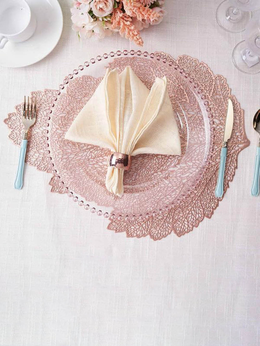 Dakshya Industries Copper 2-Pieces Self-Design Leaf-Shape Table Placemats