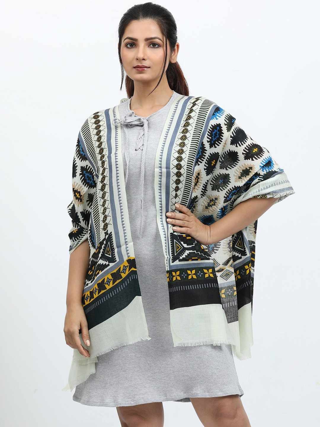 thickskin Geometric Printed Woollen Stole