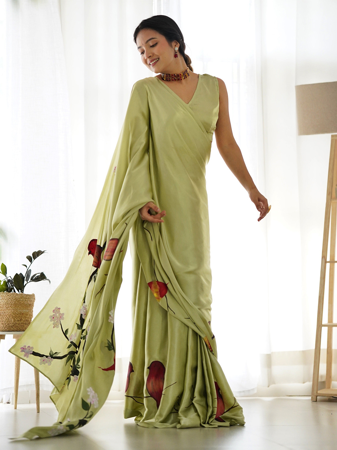 Thread & Button Ethnic Motifs Printed Satin Saree