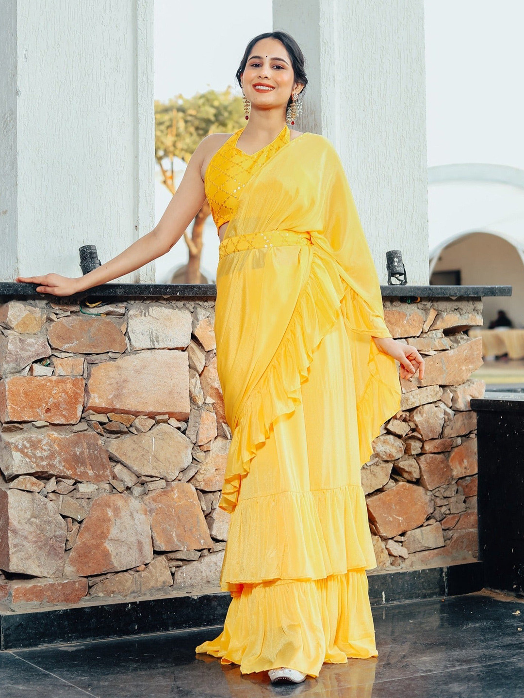 Thread & Button Pure Chiffon Ready To Wear Saree