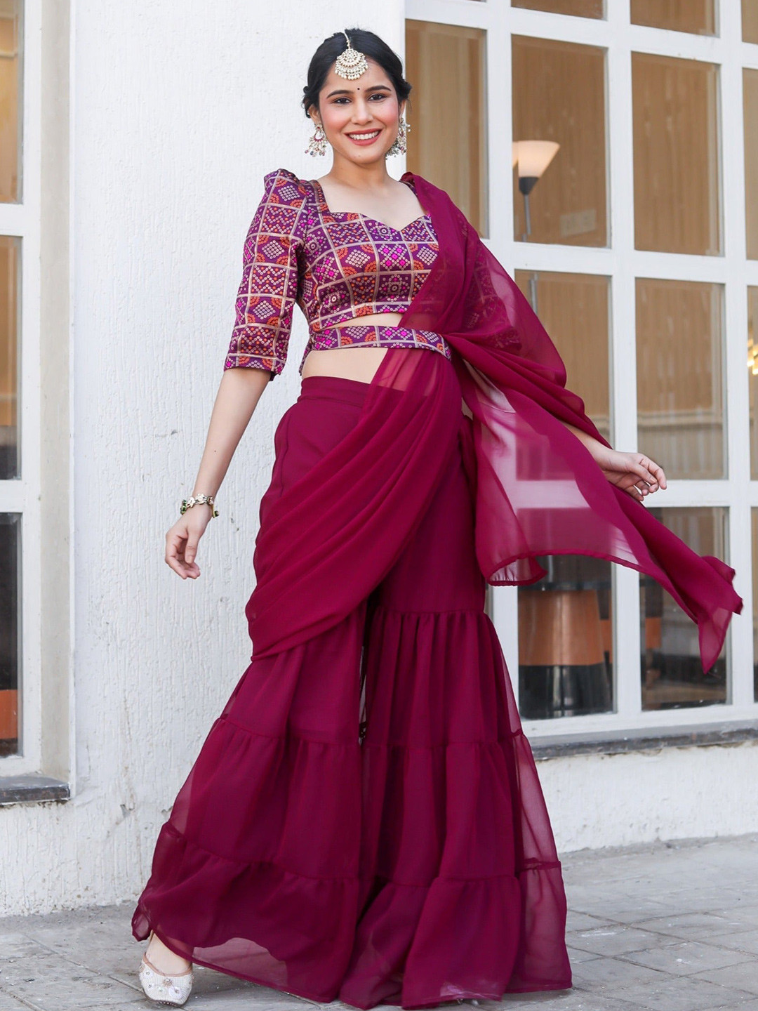 Thread & Button Pure Georgette Pant Saree