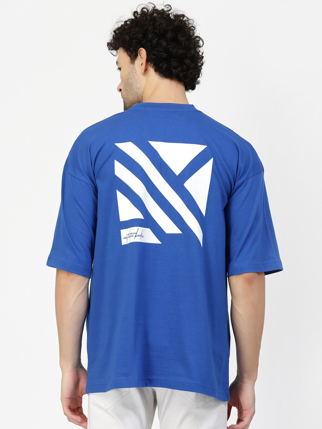 Aesthetic Bodies Geometric Printed Drop-Shoulder Oversized Cotton T-shirt