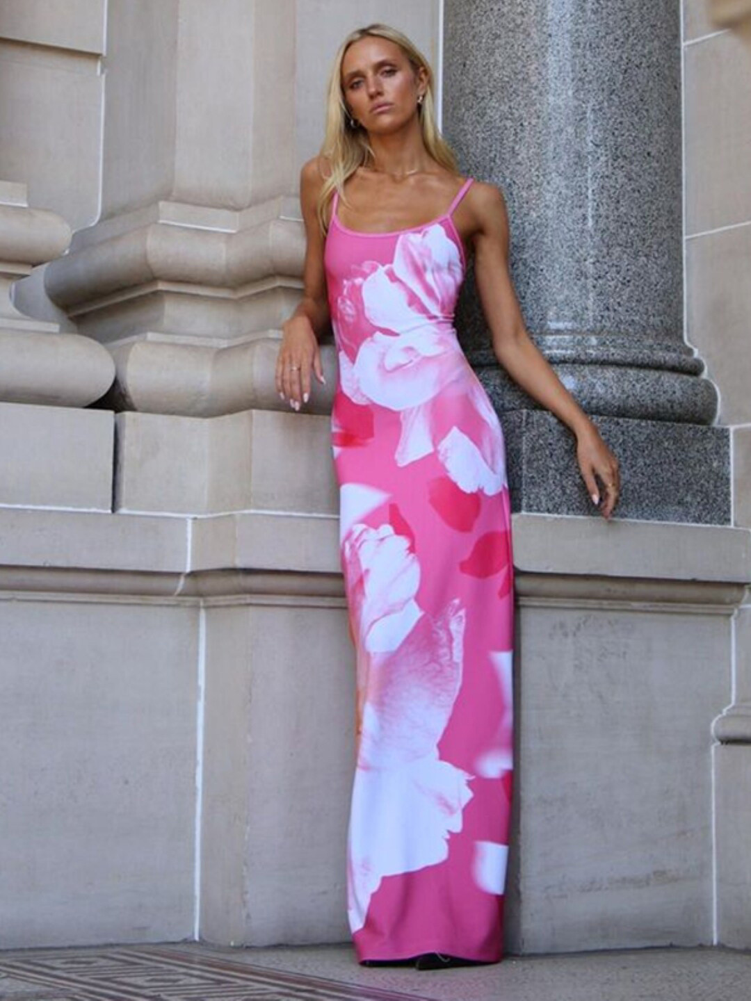 StyleCast Pink Floral Print Shoulder Strapped Maxi Dress